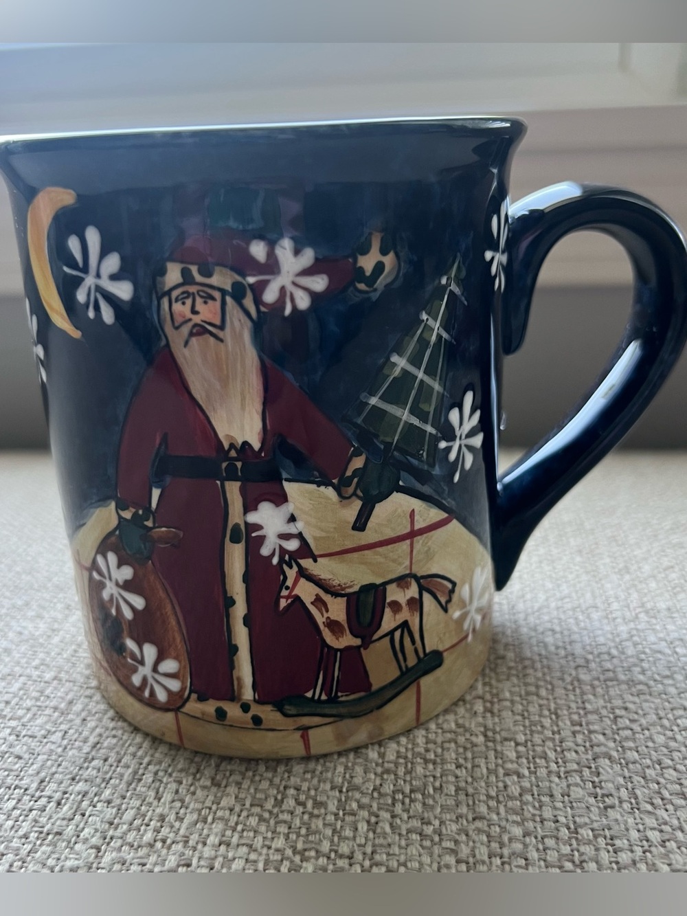 Navy Santa & Reindeer Ceramic Holiday Mug